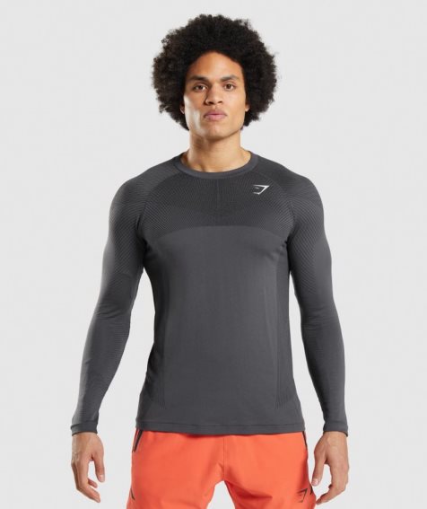 Men's Gymshark Apex Seamless Long Sleeve T-Shirts Dark Grey | NZ 4YSEPD